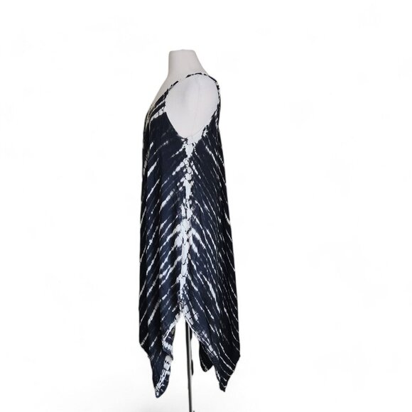 Boho Hippie Tie Dye Sharkbite Rayon Maxi Midi DRESS Size 8 Black Swim Coverup - Picture 3 of 13
